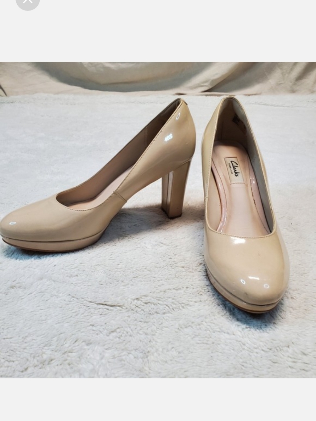Clarks Nude Patent Leather Office Formal Dressy Classic Block Pump High Heel 8